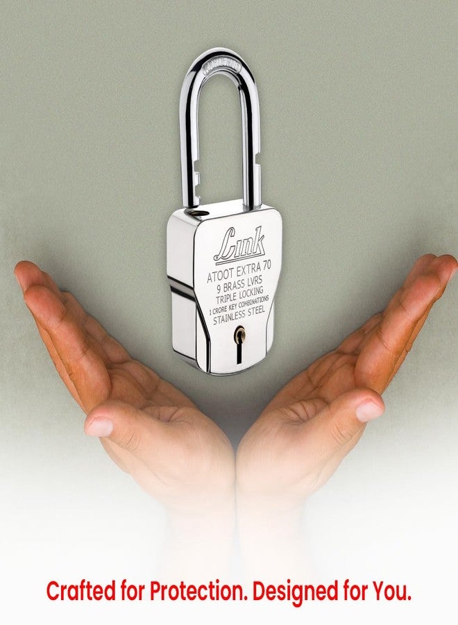 Link® Atoot Extra 70m Triple Locking Mechanism Padlock, Hardened Shackle,Each Padlock with 3 Silver Keys (Pack of 2) - Image 2